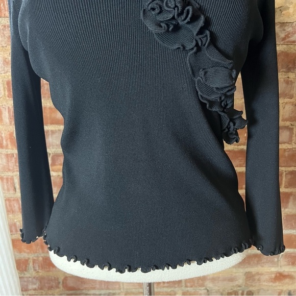 Y2K Black Ruffled Women's Rib Knit Top -Size S -TP29 - Picture 3 of 8